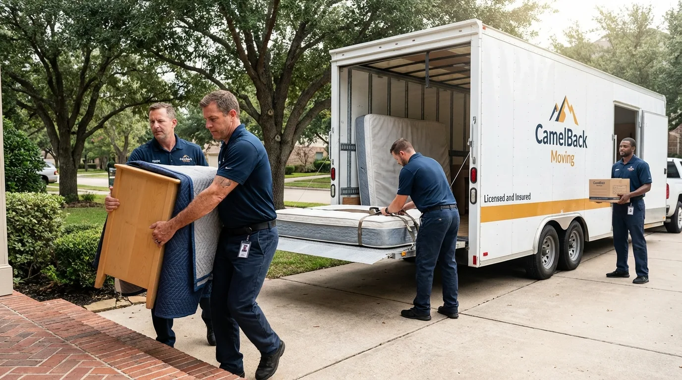 Crew loading residential truck for cross-state move from Scottsville, NY