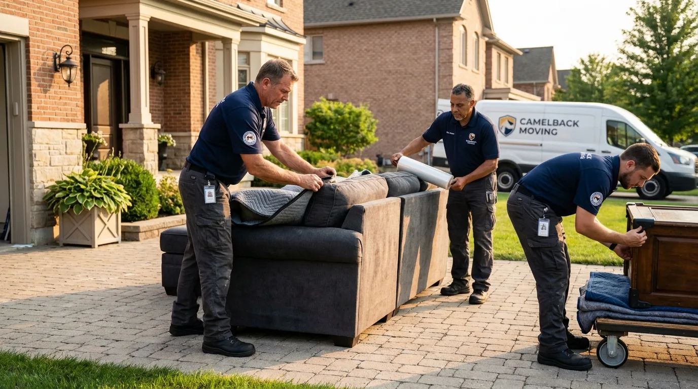 Large estate moving crew wrapping furniture in Scottsville, NY